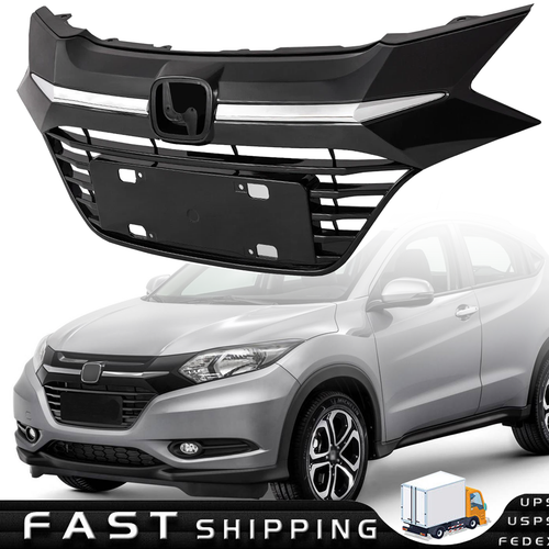 Chrome Black Front Upper Grille Grill Assembly for 2016-2018 Honda HR-V HRV