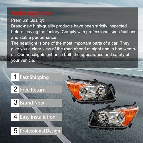 For Toyota Rav4 Sport 2009-2012 LH+RH Headlight Headlamps Clear Lens Halogen