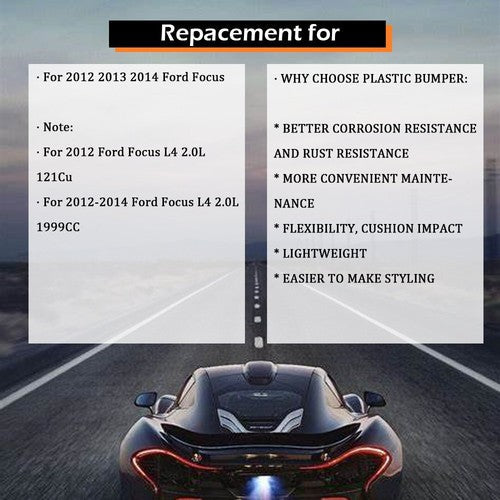 Front Bumper Cover For 2012 2013 2014 Ford Focus Sedan w/ Tow Hole New Primered