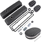 For Chevy SBC 58-86 Finned Tall Valve Covers & 12" Air Cleaner & Breather Kit