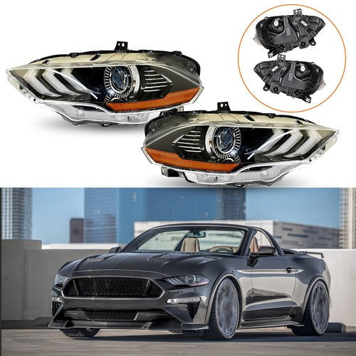 Black Housing Headlamp Headlight LED DRL LH&RH Pair For Ford Mustang 2018-2020
