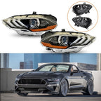 Black Housing Headlamp Headlight LED DRL LH&RH Pair For Ford Mustang 2018-2020