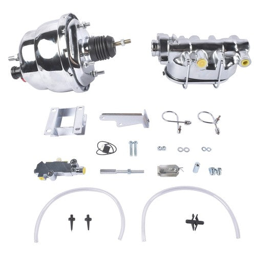 7Inch Chrome Power Brake Booster Master Cylinder Disc Drum Kit for Bel Air 55-57