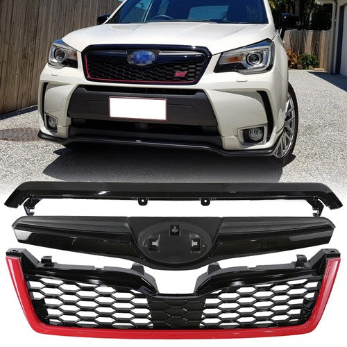 Front Grille Bumper Grill ABS Red Trim for Subaru Forester 2014-2018 STI Style