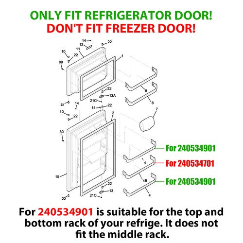 Refrigerator Door Shelf Rack Bar for Frigidaire AP3214630 Replacement 240534901