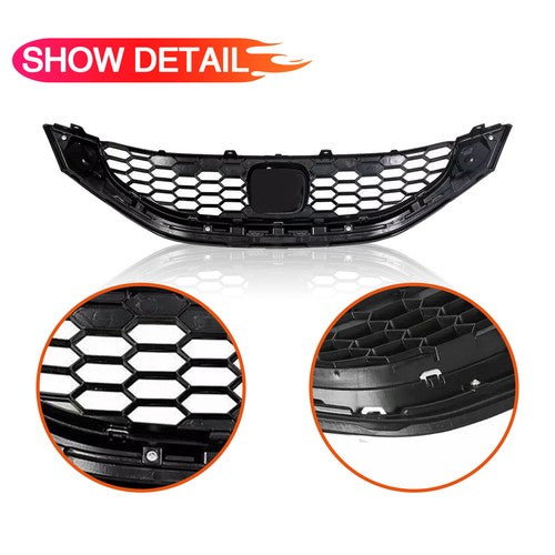 Front Bumper Upper Grille Grill w/ Chrome Trim for 2013-2015 for Honda Civic