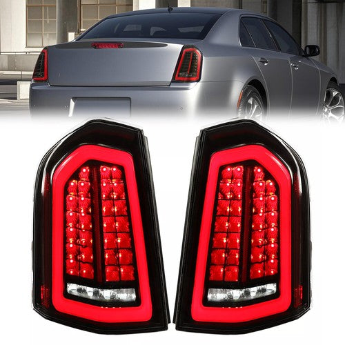Full LED Taillights with LED Reverse Signal Black for 2011 2014 Chrysler 300