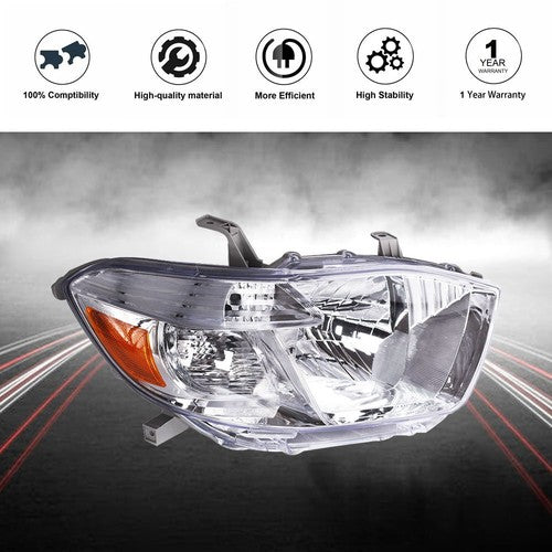 Halogen Headlight For Toyota Highlander 2008-2010 Driver/LH & Passenger/RH Side
