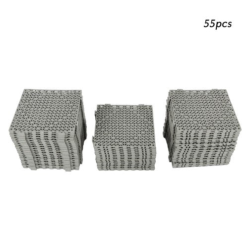 12"x12" Gray PVC Non-Slip Interlocking Drainage Floor Mat For Bathroom 55 Pack