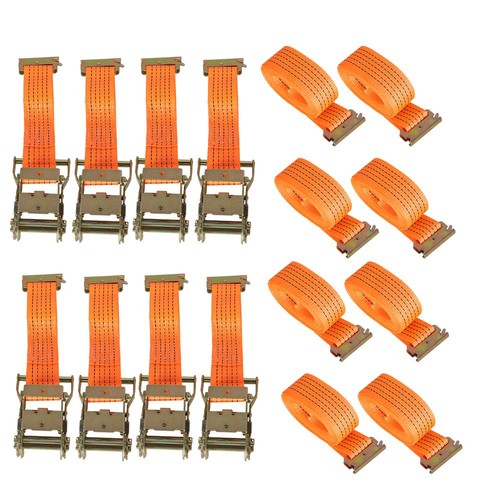 2 "x 20' 4000 lb E-Track Ratchet Straps Orange Heavy Duty Tie Downs New 8 Set