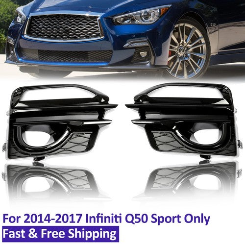 Fog Lights Cover Bezel for 2014-2017 for Infiniti Q50 Sport Gloss Black
