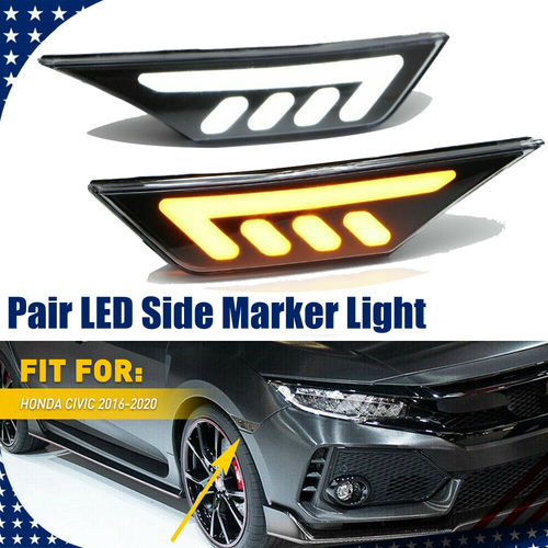 Black LED Front Bumper Side Marker Light Turn Signal for 2016-2021 for Honda Civic