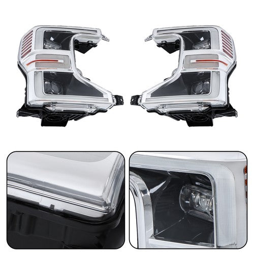 Headlights Replacement For Ford F250 F350 SuperDuty 2020-2022 LH+RH LED Chrome