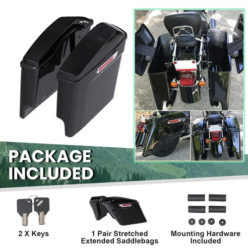 5" Stretched Hard Saddlebags For Harley Electra Road Street Glide Dyna 1993-2013