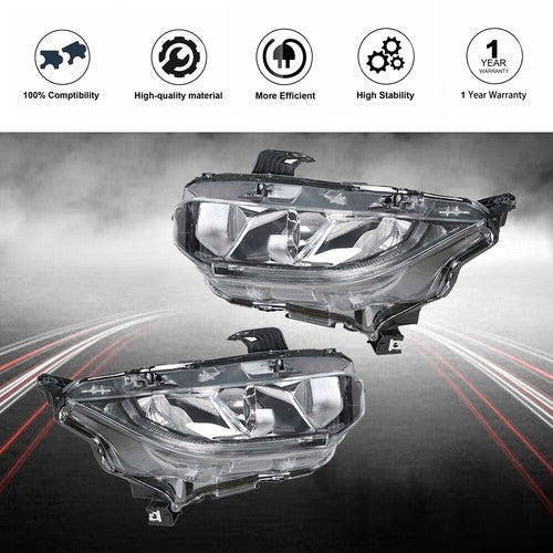 Headlight Assembly For Honda Civic 2016-2020 Headlamps Left + Right Side Halogen