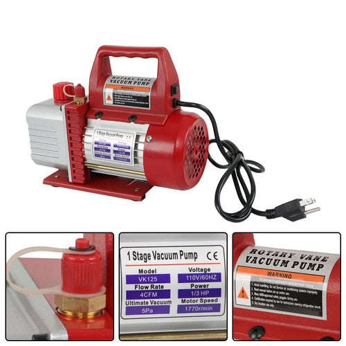 110V 60Hz & A/C Refrigeration Kit Manifold Gauge Air Vacuum Pump 4CFM HVAC 1/3HP