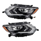 Headlamps Assembly LH+RH For 2017-2019 Nissan Rogue Clear Lens Halogen Chrome