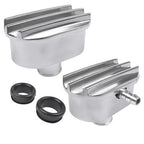 Polished Aluminum Finned Oval PCV + Push-in Breather Combo Valve Cover Set of 2