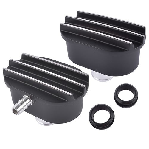 Oval Finned Black Aluminum Push-in Breather & PCV Kit 1-1/4" Valve Cover Holes