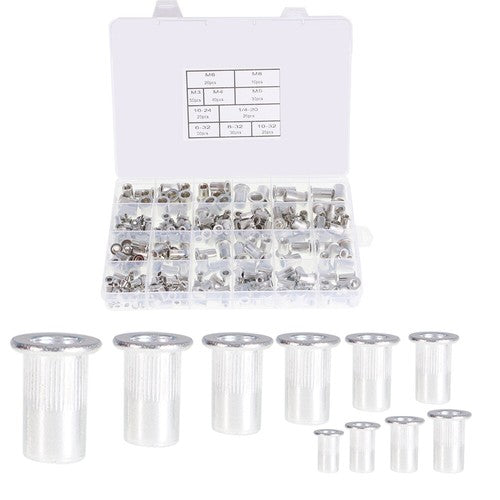 Metric M3-M8 + SAE 6-32-1/4-20 Aluminum Rivet Nut Rivnut Nutsert Kit 300Pcs