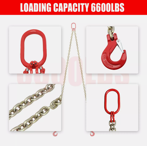 2PCS 5/16"x6' G80 Chain Lifting Sling 2 Legs 3T 6600lbs Capacity Grab Hooks