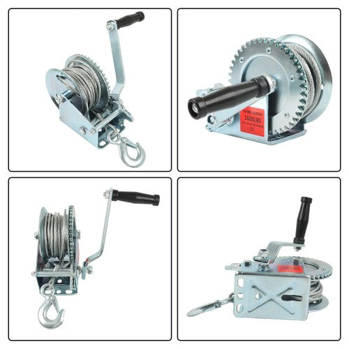 1600lbs Hand Winch Hand Crank Trailer Winch W/10m (32ft) Cable Manual Winch