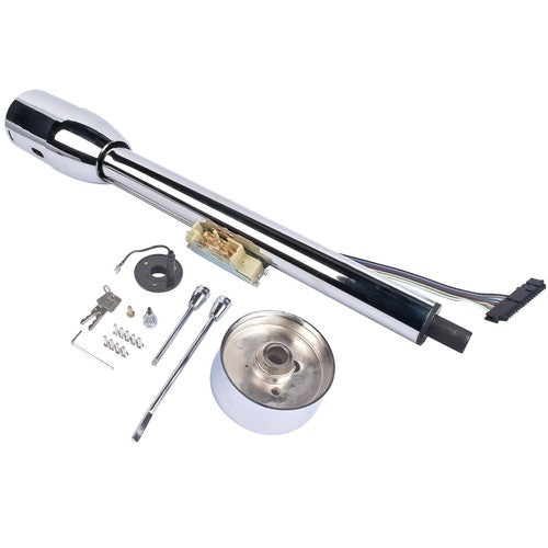 28" GM Tilt Manual Chrome Floor Shift Steering Column With Key & 9 Bolt adapter
