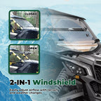 Front Flip Windshield Scratch Resistant 2-IN-1 For Can-Am Maverick X3 2018-2025