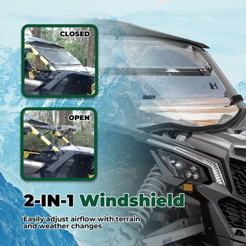 Front Flip Windshield Scratch Resistant 2-IN-1 For Can-Am Maverick X3 2018-2025