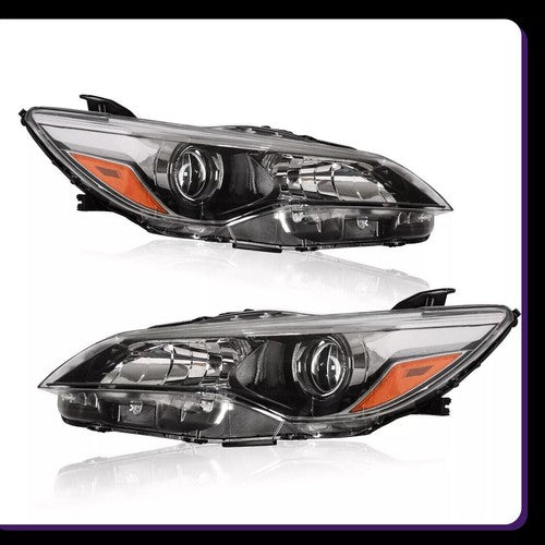 Black Headlight Set Halogen Headlamp for 2015-2017 Toyota Camry LE SE Pair