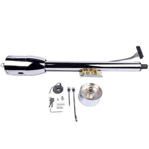 28" GM Tilt Manual Chrome Floor Shift Steering Column With Key & 9 Bolt adapter
