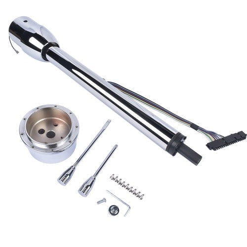 28" Chrome Tilt Manual Style Steering Column with Wheel Adapter No Key Hot Rod