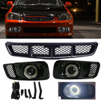 Clear Lens LED Fog Light Lamps DRL Black Grille 3PCS for 1999-2000 Honda Civic