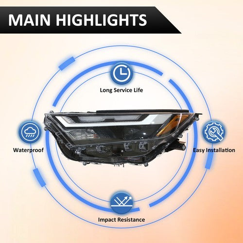 Halogen Headlight LED DRL Left Driver Side for 2022 2023 Toyota RAV4 XLE