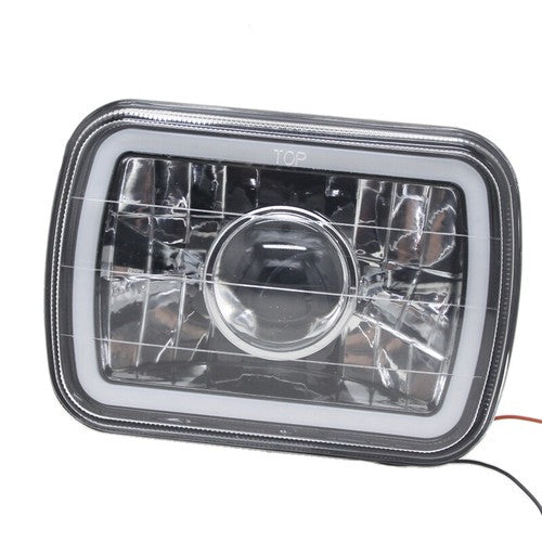7" 7X6 LED White CCFL Halo Diamond Cut Gray Lens Projector Headlights