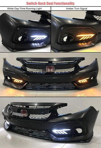 L+R Fog Lights For 2016-2021 Honda Civic Hatchback DRL LED Daytime Running Lamps