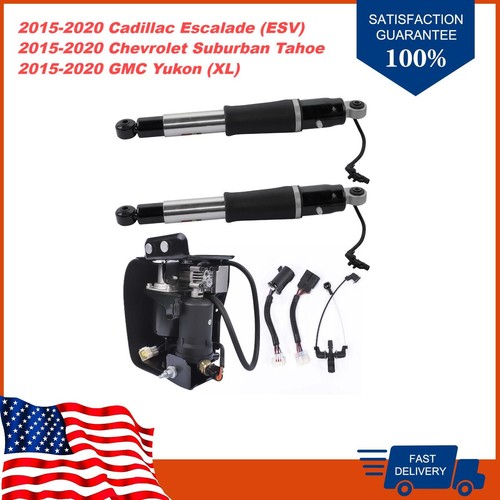 Pair Rear Air Shock Struts + Compressor Pump For Chevy Tahoe GMC Yukon 2015-2019