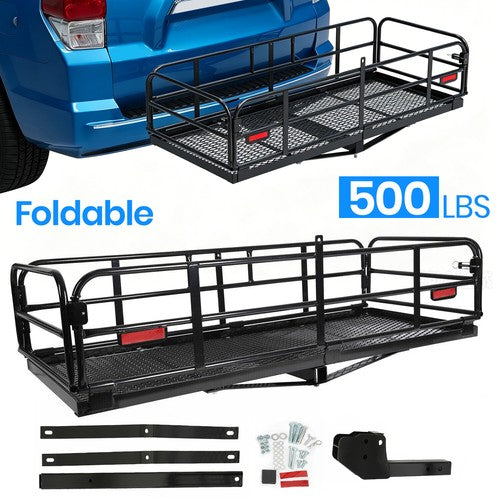Folding Trailer Hitch Cargo Carrier Basket Luggage Rack with 2 Inch Receiver 500 LBS
