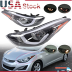 Headlights Assembly Left Right Pair w/ Bulbs for Hyundai Elantra 2014 2015 2016