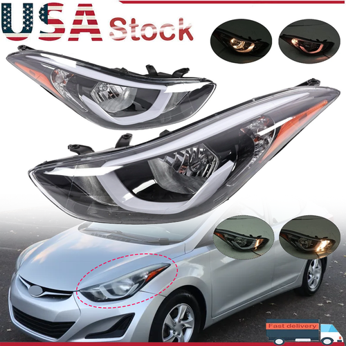 Headlights Assembly Left Right Pair w/ Bulbs for Hyundai Elantra 2014 2015 2016