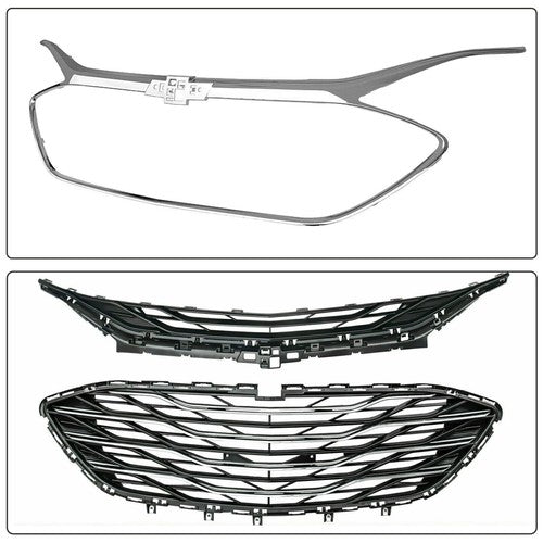 Front Bumper Upper Lower Grille Black Chrome 3PCS for 2019-2023 Chevrolet Malibu
