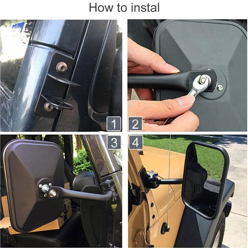 Quick Release Side Hinge View Mirrors for Jeep Wrangler TJ JK 1997-2018