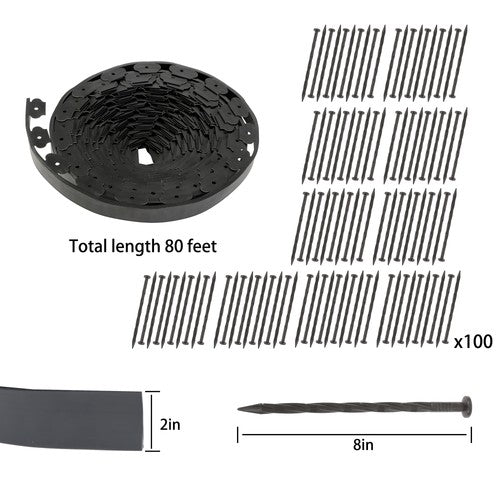 2 Inch For Lawn Tall Garden Edging 80ft Landscape Edging with 100 Spikes New