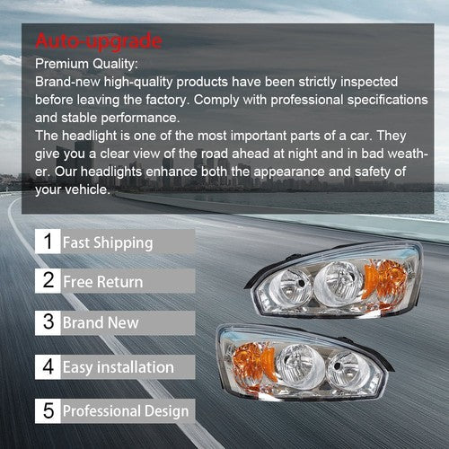 Pair Set For Chevy Malibu 2004-2008 Headlight Replacement Halogen Clear Lens L+R