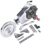 For Chevy SBC 265 283 Chrome Steel Power Steering Pump With Bracket Kit & Pulley