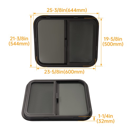 24" W X 20" H Horizontal Slide RV Exit Window W/Trim Ring For RV Cargo Trailer