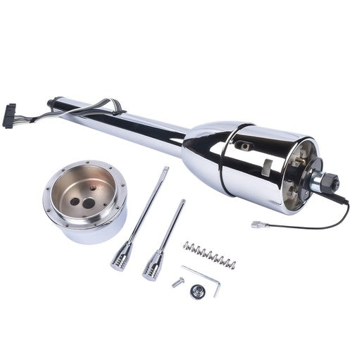 28" Chrome Tilt Manual Style Steering Column with Wheel Adapter No Key Hot Rod
