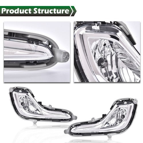 Clear Bumper Fog Lights for Hyundai Accent 2012-2017 w/ Bulbs Wiring Switch