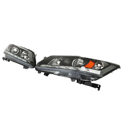For Honda Accord 2013-2015 LH+RH Headlights Headlamps Clear Lens Halogen Black