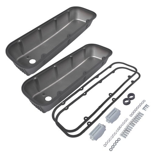 3-11/16" Tall Finned Valve Covers Black for Chevy BBC 396 402 454 502 1965-1995